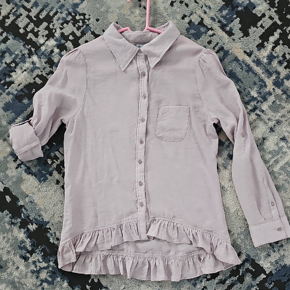 Women's Rachael & Chloe Light Purple Button-Down Shirt Blouse Ruffle Hem